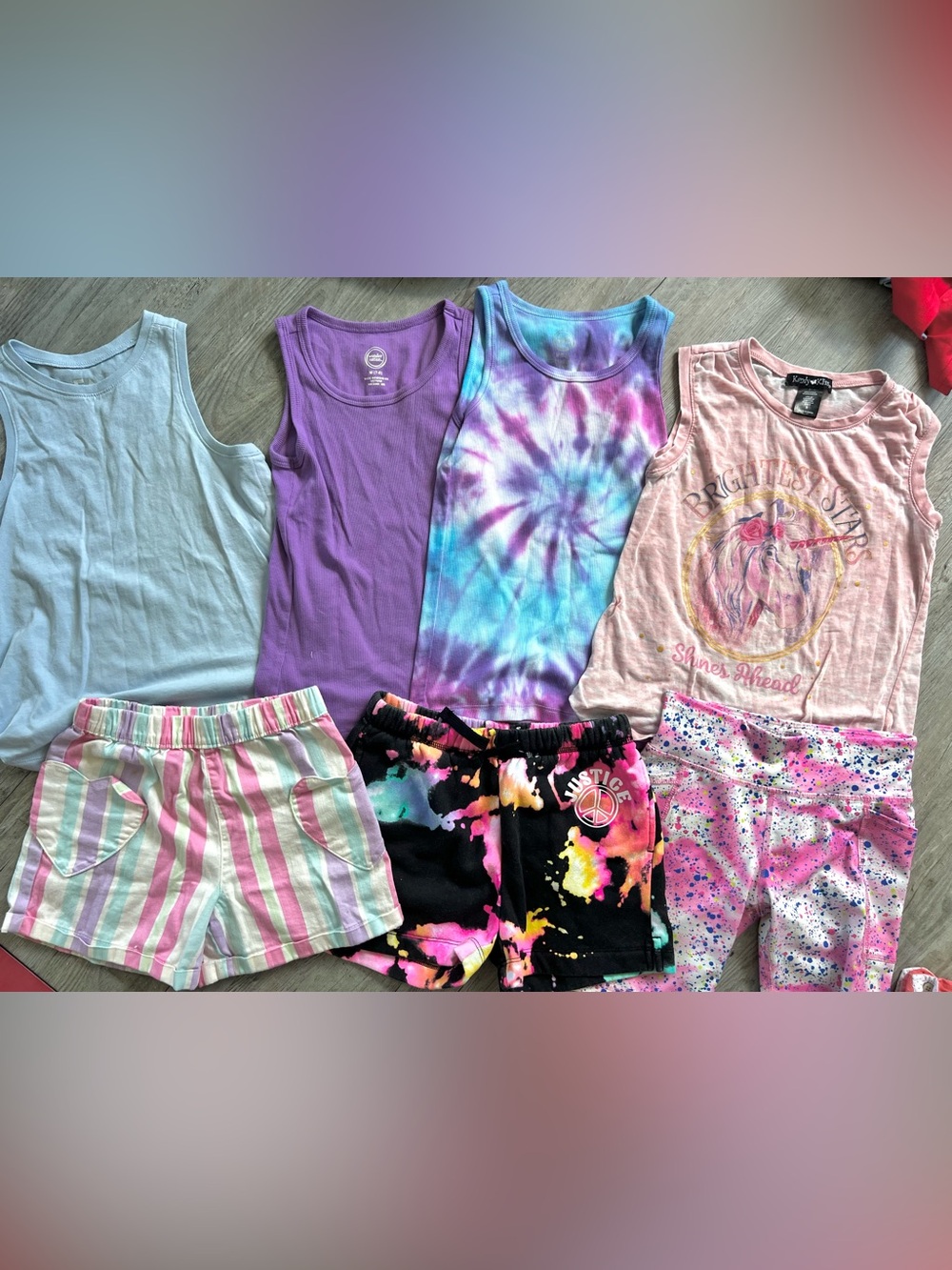 Girls Mixed Bundle Pastel & Tie-Dye Tops and Shorts Set 7/8